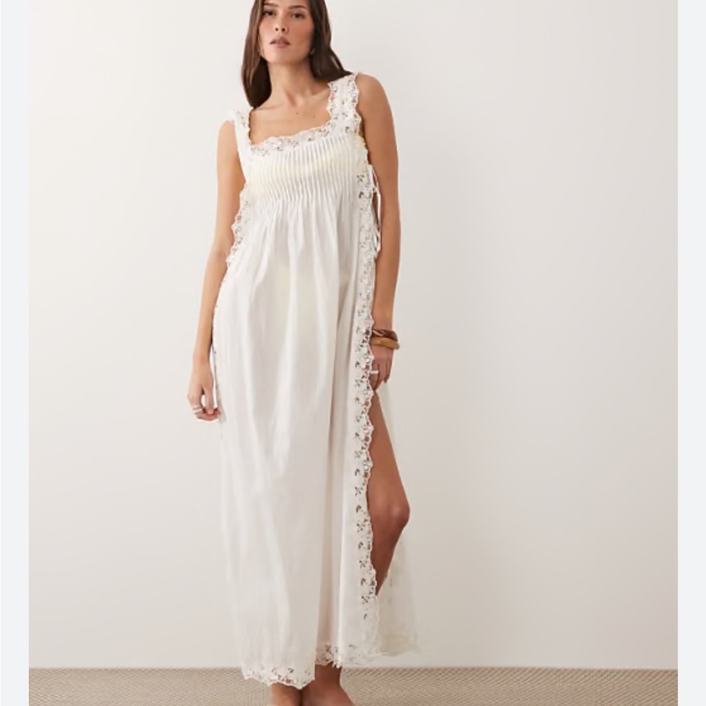 ISO!!! Miss Selfridge White Lace-Trim Maxi Swim Coverup